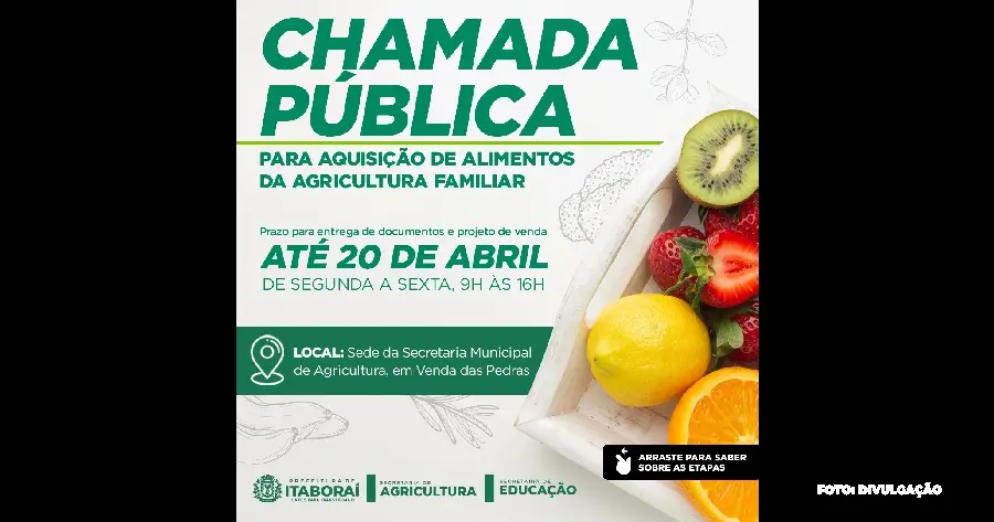 Itaboraí: chamada pública para aquisição de alimentos da Agricultura Familiar para escolas municipais