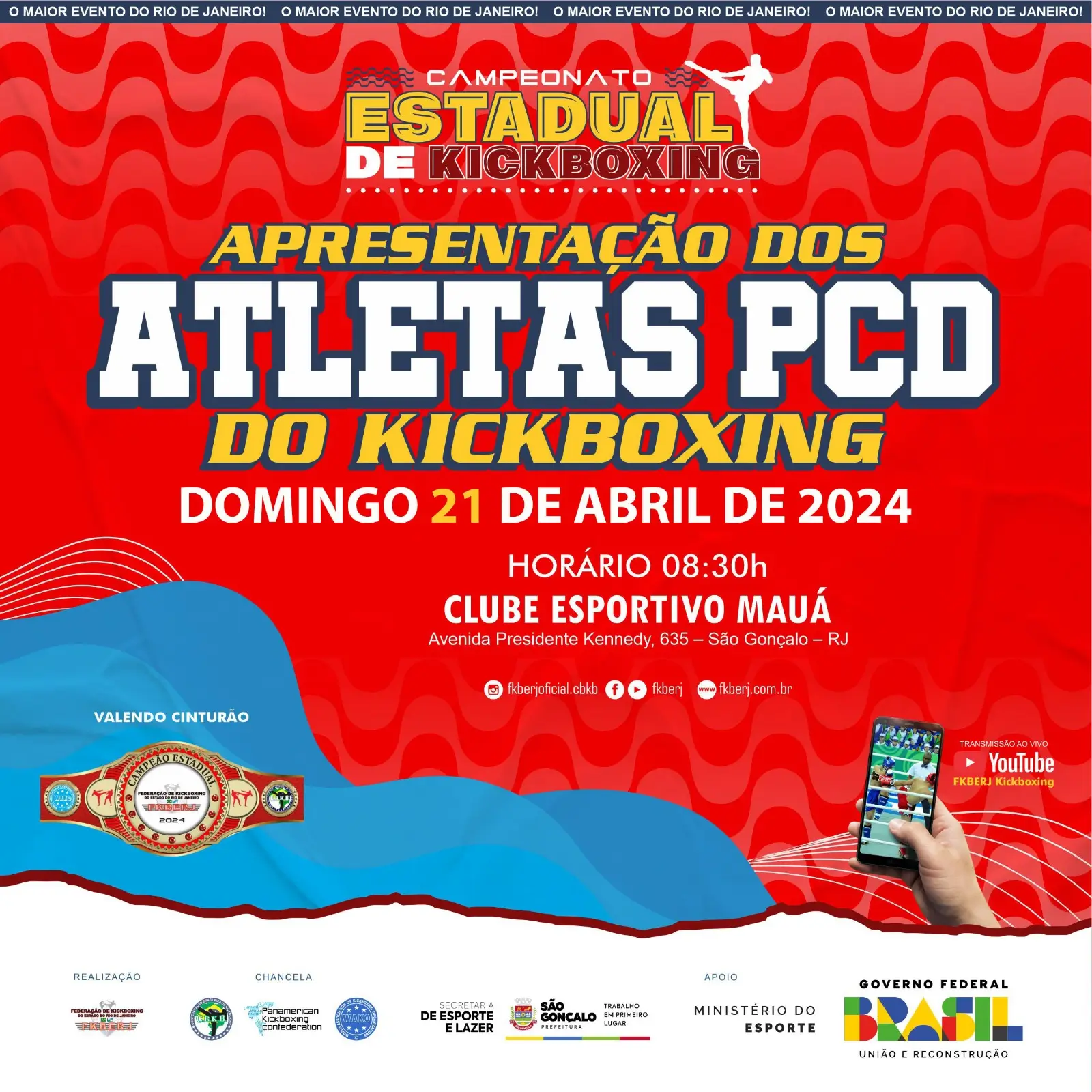 Apresentação dos Atletas PcD do Kickboxing no Campeonato Estadual vai acontecer no dia 21 de abril, às 8:30 h