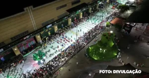 Escolas de samba desfilando na Cidade do Samba durante o Dia Nacional do Samba.